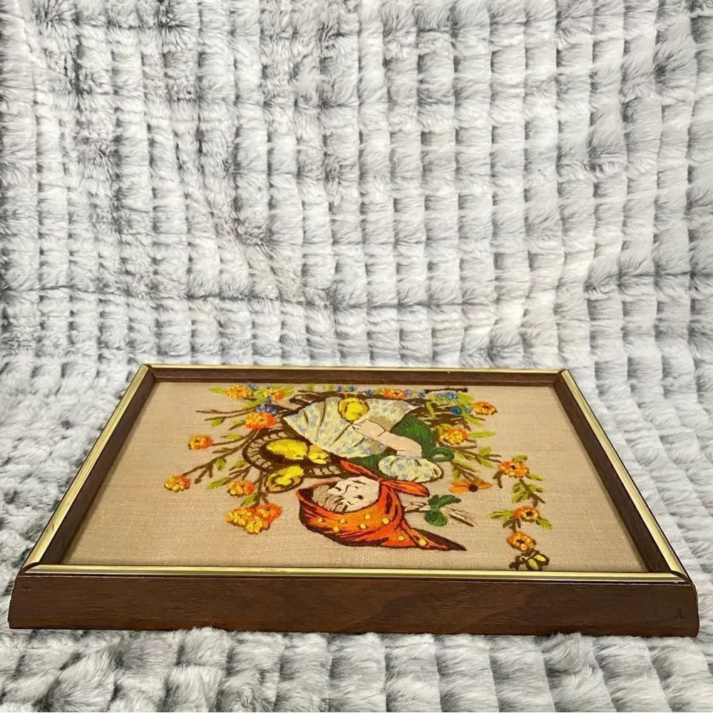 Crewel Embroidery Folk Needlepoint Wall Art Cottage Fairytale Handmade 1975 - Picture 9 of 10